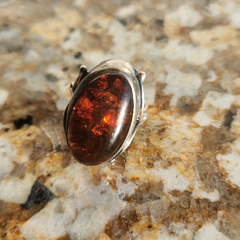 Amber RING Size 8 Sterling Silver - Picture 4 of 11
